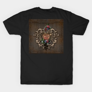 Wonderful steampunk hearts, clocks, gears and flowers T-Shirt